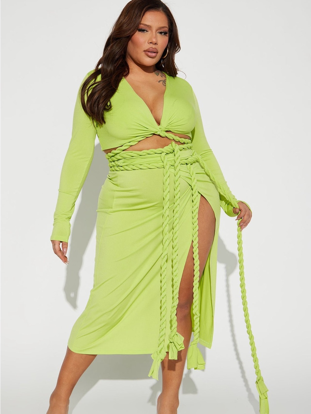 Fashion Nova Reina Rope Midi Skirt Set